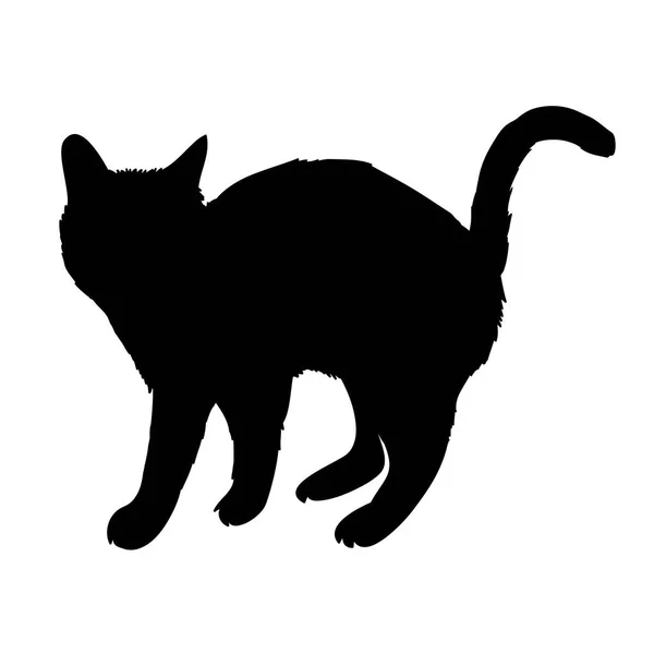 Black silhouette of cat sitting sideways isolated on white backg — Stock Vector