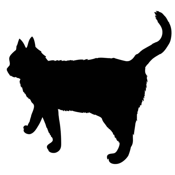Schwarze Silhouette einer Katze, die seitlich isoliert auf weißem Rücken sitzt — Stockvektor