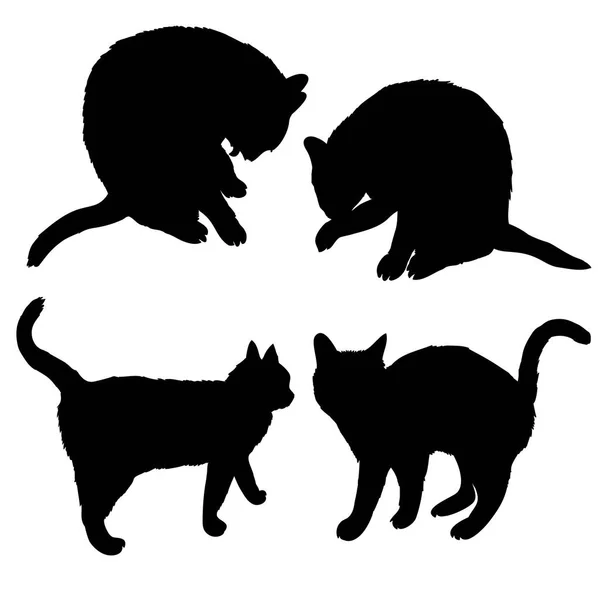 Silhouette noire de chat assis latéralement isolé sur fond blanc — Image vectorielle