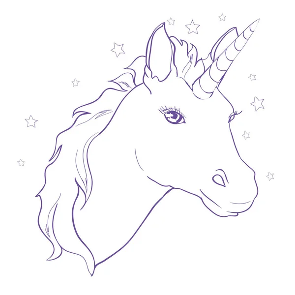 Szkic jednorożca, ręcznie rysowane tuszem ilustracja. Jednorożec Koń Zwierzęta — Wektor stockowy