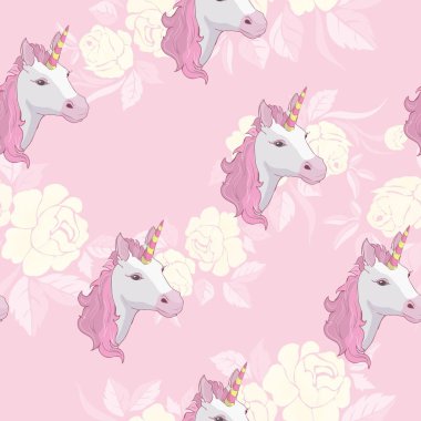 Tek boynuzlu at ve gökkuşağı Dikişsiz desen beyaz arka plan üzerinde izole