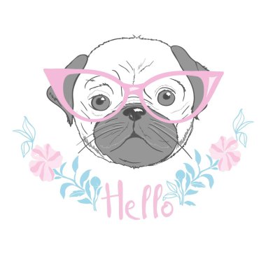 sevimli Fransız buldozer Prenses, elle çizilmiş grafik, hayvan illüstrasyon