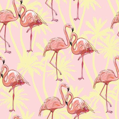 Dikişsiz flamingo desen vektör çizim