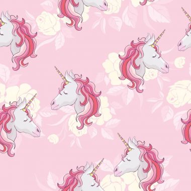 Tek boynuzlu at ve gökkuşağı Dikişsiz desen beyaz arka plan üzerinde izole