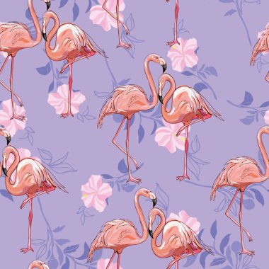 Dikişsiz flamingo desen vektör çizim