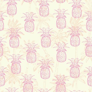 Ananas arka plan. Vektör tropikal meyve ile seamless modeli. Siyah ve beyaz. Kroki çizim.