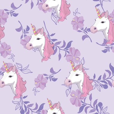 Tek boynuzlu at ve gökkuşağı Dikişsiz desen beyaz arka plan üzerinde izole