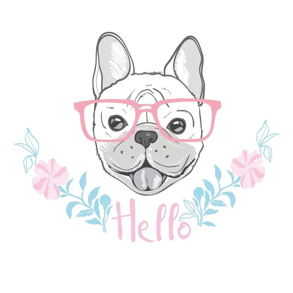 Cute french bulldog princess, hand drawn graphic, animal illustration — Stock Vector