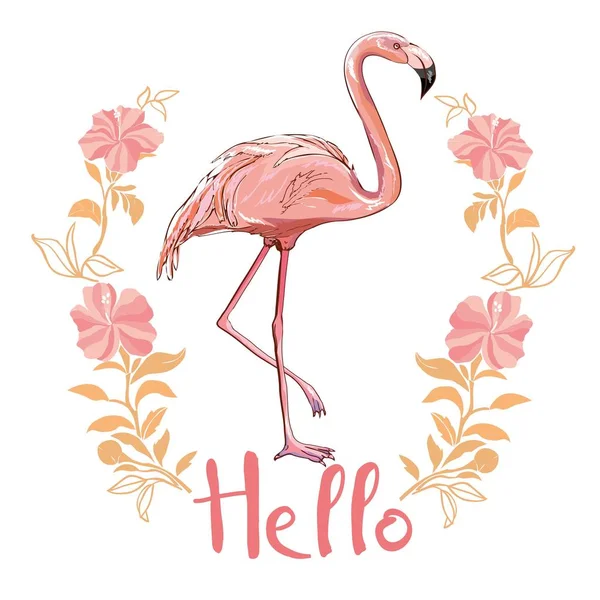 Flamingo aislado sobre fondo. Flamenco rosa de pie sobre una pierna. Pájaro exótico africano. Vector — Vector de stock