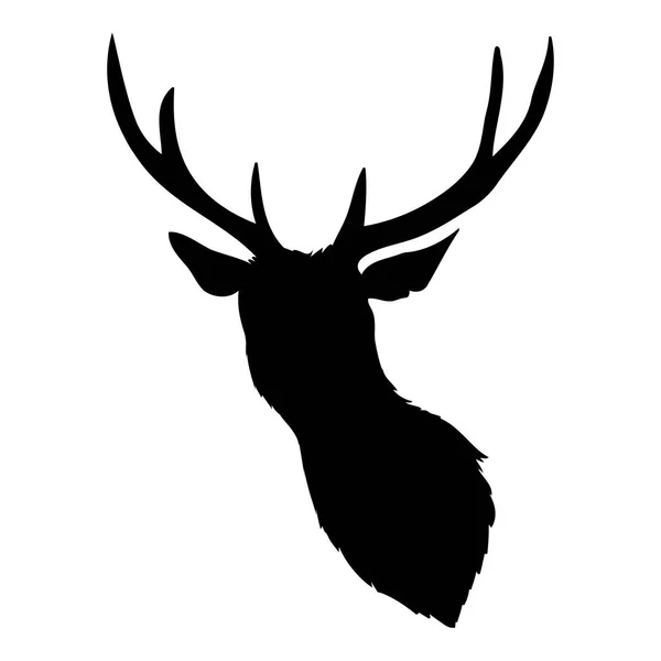 Black vector silhouette of deer's head with antlers isolated on white background. — Stock Vector