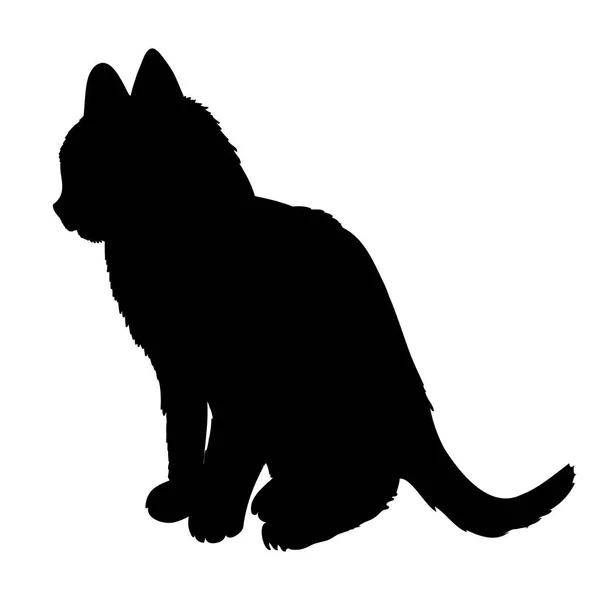 Schwarze Silhouette einer Katze, die seitlich isoliert auf weißem Hintergrund sitzt. Vektor-Illustration, Symbol, Clip Art. — Stockvektor