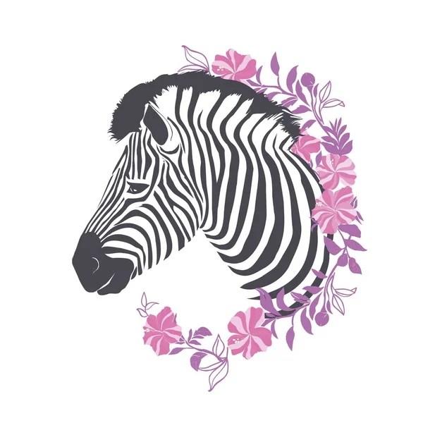 Ritratto zebra in cravatta a righe con occhiali rosa su sfondo grigio. Illustrazione vettoriale . — Vettoriale Stock