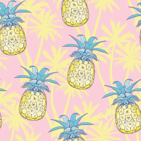 Ananas arka plan. Vektör tropikal meyve ile seamless modeli. Siyah ve beyaz. Kroki çizim.