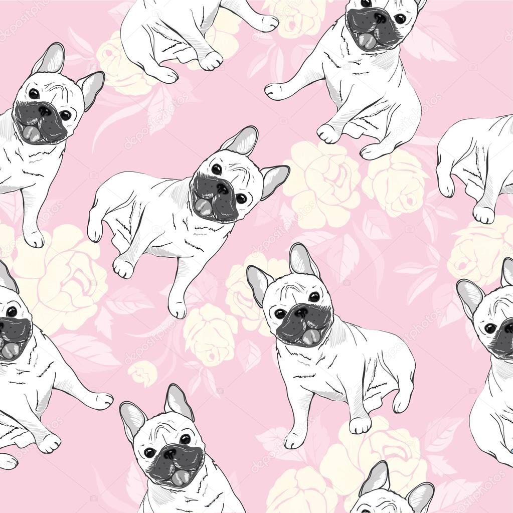 dog. french bulldog. heart sunglasses. glasses icon. illustration seamless pattern wallpaper background