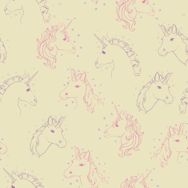 Tek boynuzlu at ve gökkuşağı Dikişsiz desen beyaz arka plan üzerinde izole