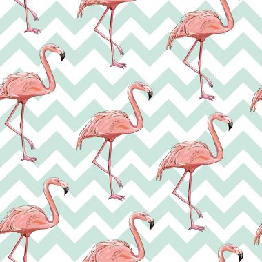 Dikişsiz flamingo desen vektör çizim