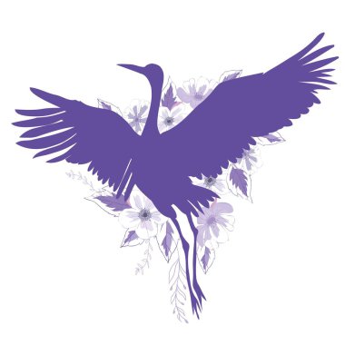 Uçan vinç silüeti. Vektör çizim