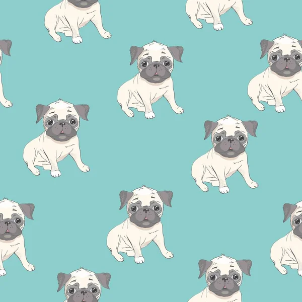 Vector seamless pattern with cute cartoon dog puppies. Can be used as a background, wallpaper, fabric and for other design.French Bulldog pattern — Stock Vector