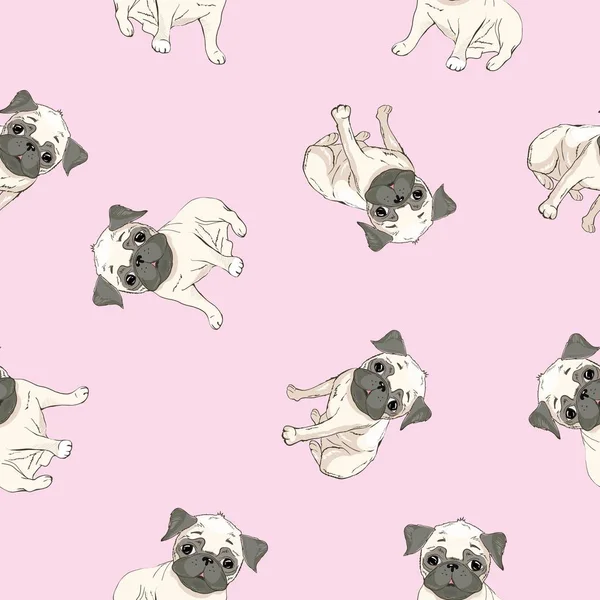 Vektornahtloses Muster mit niedlichen Cartoon-Hundewelpen. Kann als Hintergrund, Tapete, Stoff und für andere Designs verwendet werden.Französische Bulldogge Muster — Stockvektor