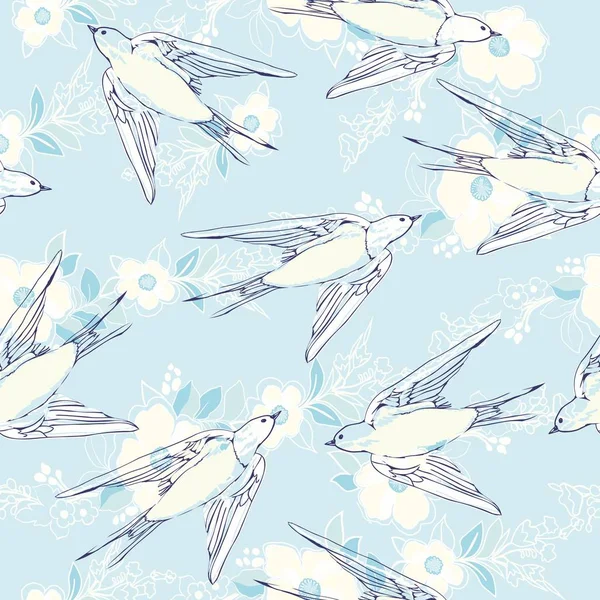 Vintage pattern with little swallows — Stock Vector