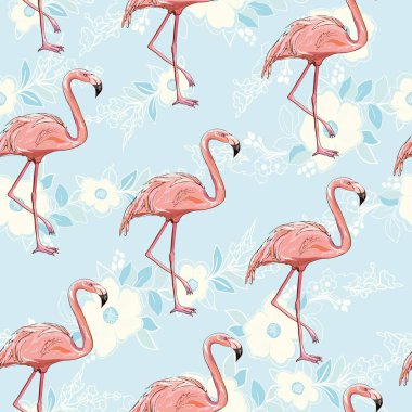 Dikişsiz flamingo desen vektör çizim