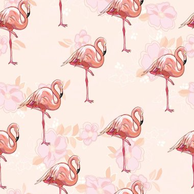 Dikişsiz flamingo desen vektör çizim