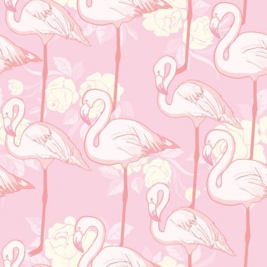 Dikişsiz flamingo desen vektör çizim