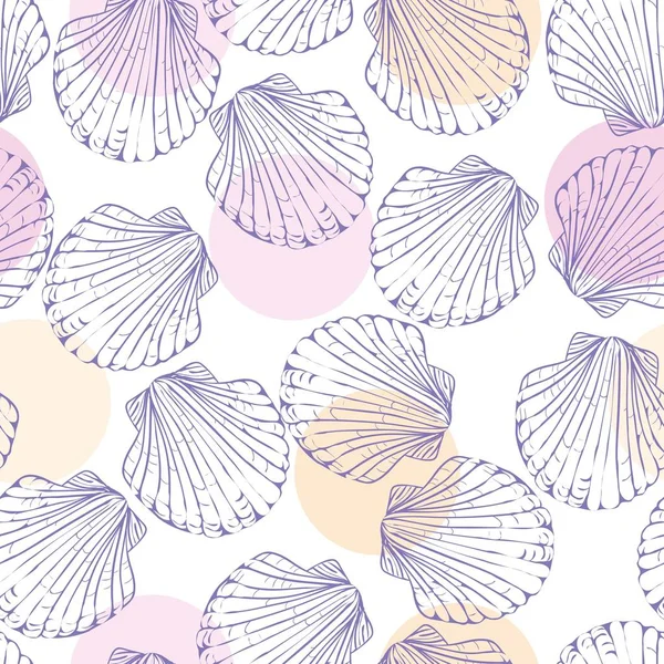 Handritad vektor illustrationer - sömlösa mönster av snäckskal. Marina bakgrund. — Stock vektor