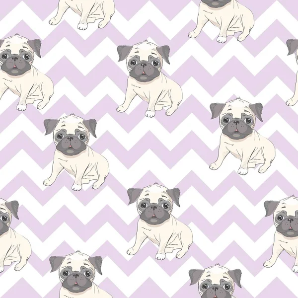 Padrão sem costura vetorial com filhotes de cachorro bonito cão dos desenhos animados. Pode ser usado como fundo, papel de parede, tecido e para outro padrão design.French Bulldog — Vetor de Stock