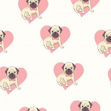 Çizgi filmlerdeki köpek yavrularıyla kusursuz bir model. Arka plan, duvar kağıdı, kumaş ve diğer tasarımlar için kullanılabilir. Fransız Bulldog deseni