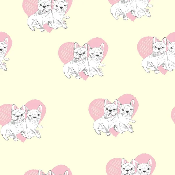 Modèle sans couture vectoriel avec chiots chien dessin animé mignon. Peut être utilisé comme fond, papier peint, tissu et pour tout autre motif design.French Bulldog — Image vectorielle