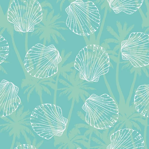 Hand drawn vector illustrations - seamless pattern of seashells. Marine background. — Stock Vector