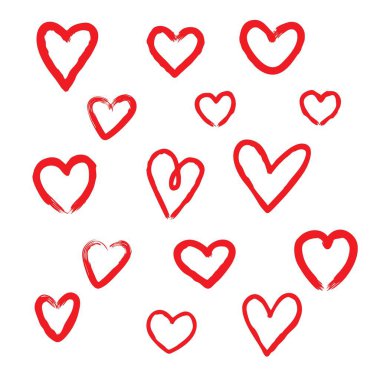 Eşsiz el çizimi kalpler. Boyalı tasarım ögeleri.