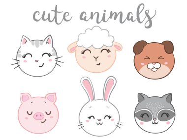 hayvan yüzleri vektör çizim.