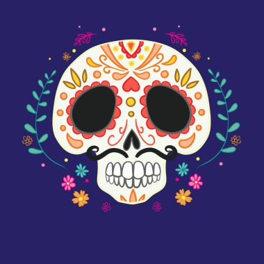 Süslü dekore edilmiş Ölüler Günü 'nün (Dia de los Muertos) vektör illüstrasyonuName.