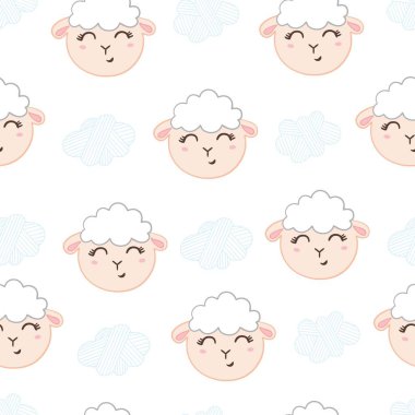 vektör çizim şirin koyun ile seamless modeli