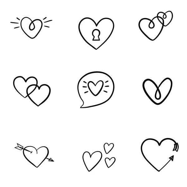 Set von neun handgezeichneten Herzen. Handgezeichnete Grobmarkiererherzen isoliert auf weißem Hintergrund. Vektorillustration für Ihr Grafikdesign — Stockvektor