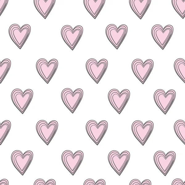Heart doodles seamless love pattern. Hand drawn brushed hearts. Background texture for valentine's day. — ストックベクタ