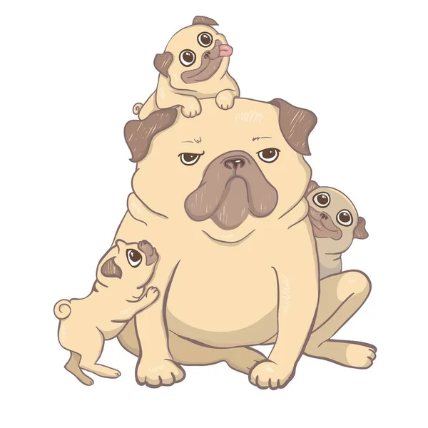 Adorable cachorro beige Pug con una rosquilla. Tenga un día dulce - cita de letras. Tarjeta de humor, composición de la camiseta, impresión de estilo dibujado a mano. Ilustración vectorial . — Archivo Imágenes Vectoriales