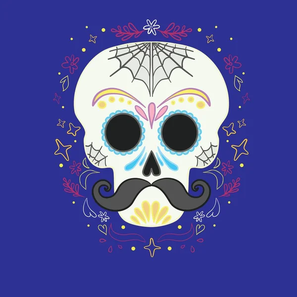 Illustration vectorielle d'un crâne de sucre du Jour des Morts (Dia de los Muertos) décoré de façon ornementale, ou calavera . — Image vectorielle