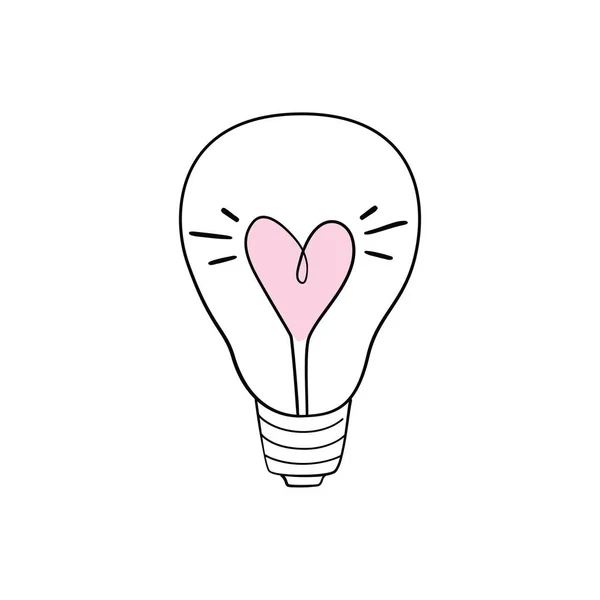 Icona della lampadina vettoriale con concetto di idea. Doodle segno disegnato a mano. Illustrazione per stampa, web — Vettoriale Stock