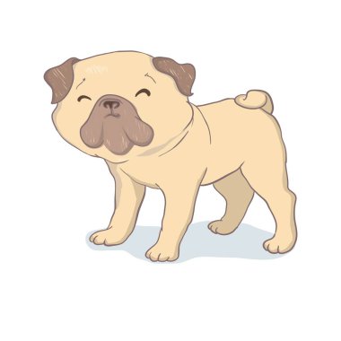 Pembe bir donut ile sevimli bej köpek pug. Güzel bir gün-yazı alıntı var. Mizah kartı, t-shirt kompozisyon, el çizilmiş stil baskı. Vektör Illustration.