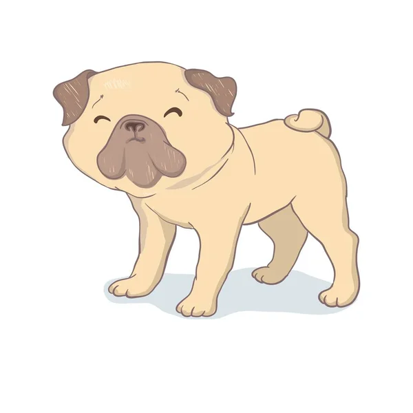 Adorable cachorro beige Pug con una rosquilla. Tenga un día dulce - cita de letras. Tarjeta de humor, composición de la camiseta, impresión de estilo dibujado a mano. Ilustración vectorial . — Vector de stock