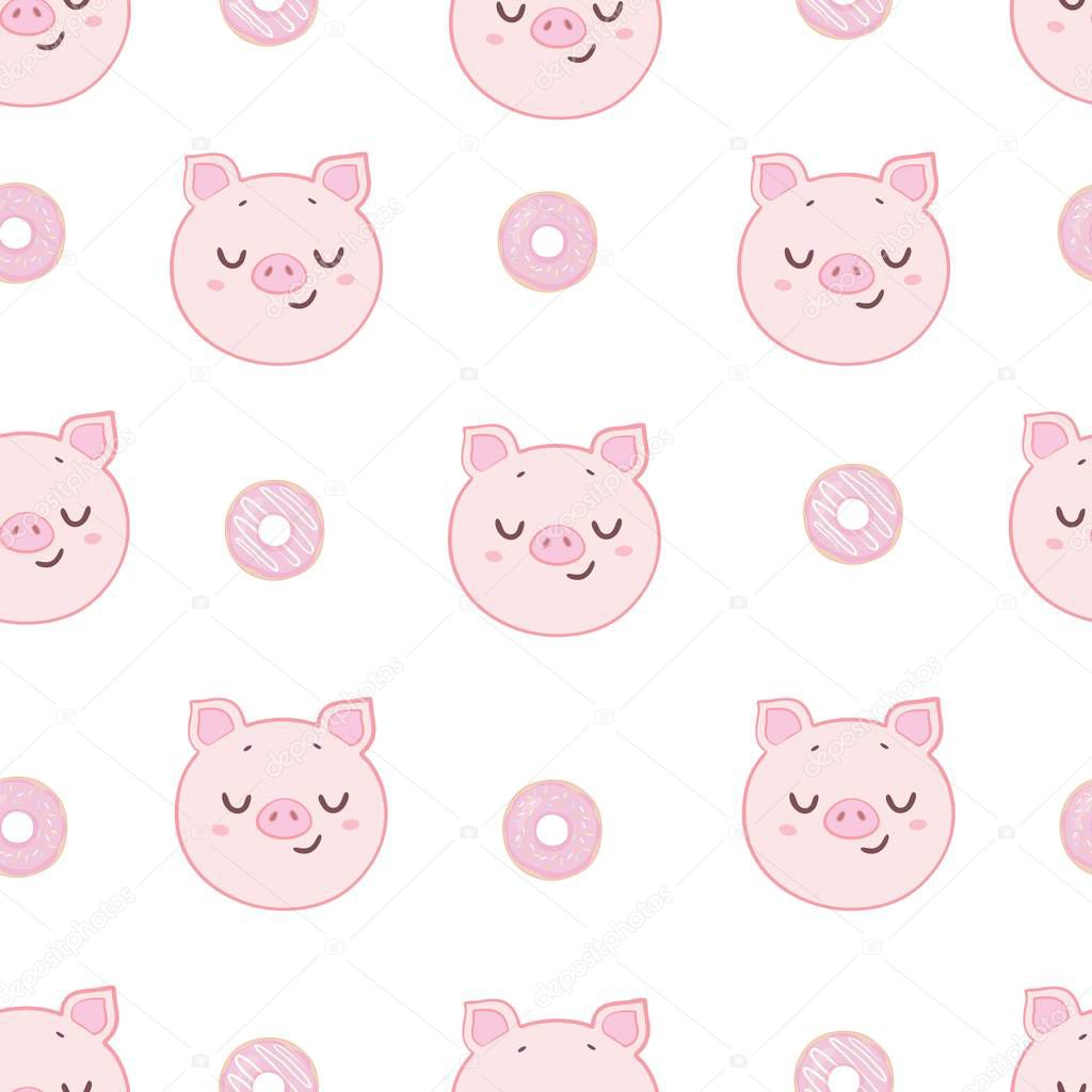 Seamless pattern with a pig and food