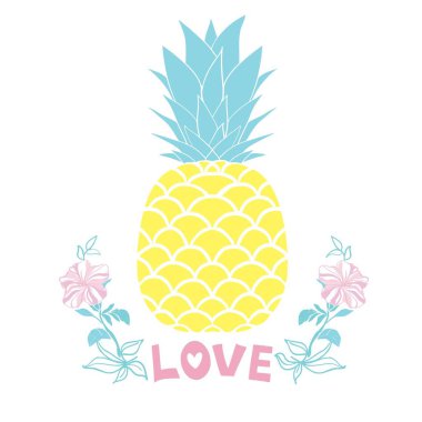 Ananasın suluboya resmi, mor amber çiçeği, beyaz arkaplanda izole edilmiş nesne