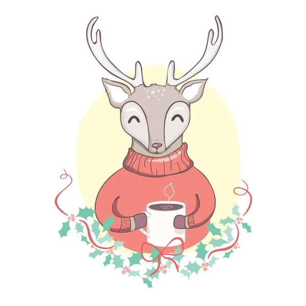 Lindo ciervo cabezas patrón sin costura. Fondo de Navidad. Ilustración vectorial — Vector de stock