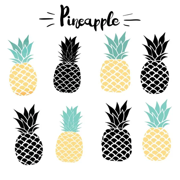 Ananas vector zwart-wit drie verschillende contouren. Vector Illustratie. — Stockvector