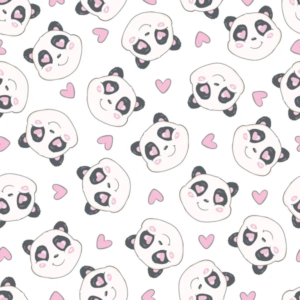 Modèle sans couture avec de jolies têtes de panda dessinées à la main. Fond de carrelage animal . — Image vectorielle