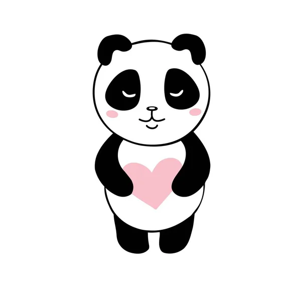 Amo il panda con il cuore su uno sfondo bianco — Vettoriale Stock