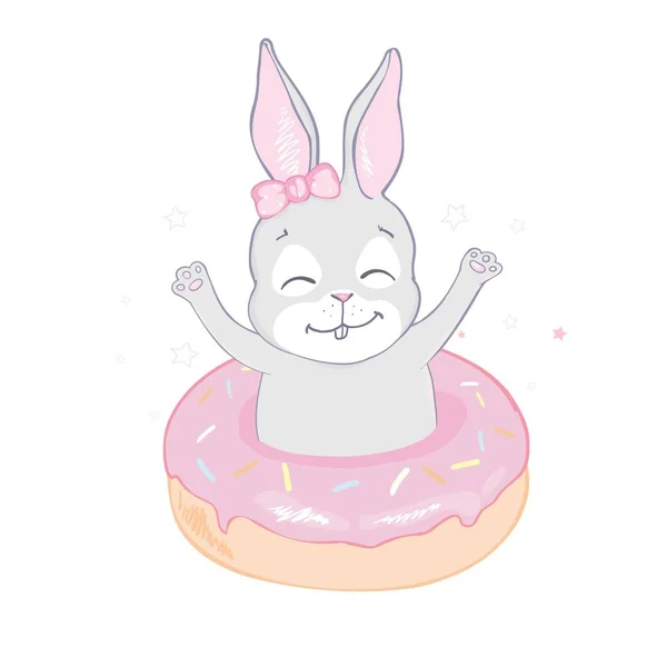 可爱的甜甜圈小兔子 — 图库矢量图片